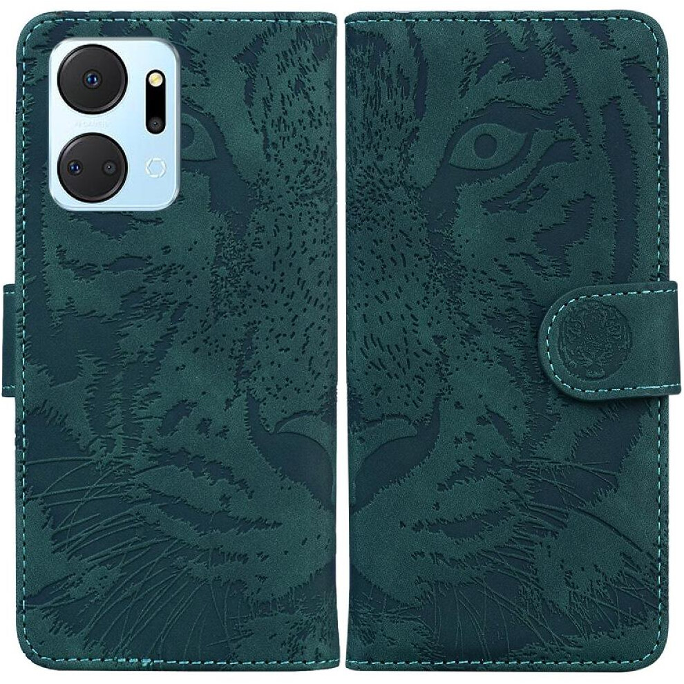 (Green) Flip Case For Honor X7a Leather Wallet Embossed Cute Tiger Kickstand Protective Green 764549451425