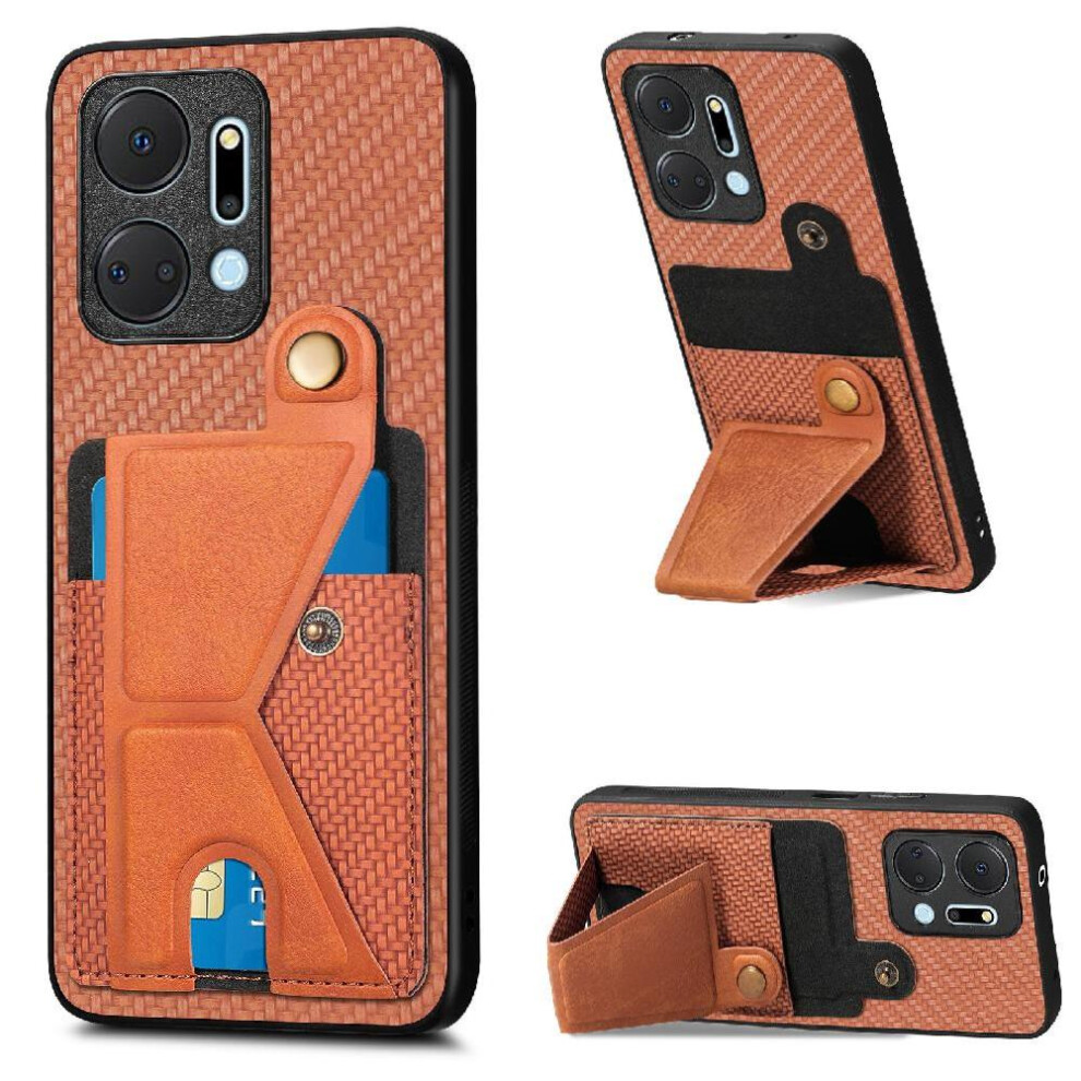 (Brown) Case For Honor X7a Stand Function Bracket Cardholder Magnetic Design Brown 764549451616