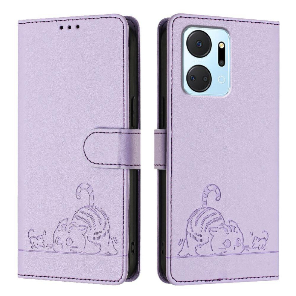 (Purple) Case For Honor X7a 4G Wallet Flip Cover Cat Rfid Card Slot Holder Kickstand Purple 764549451739
