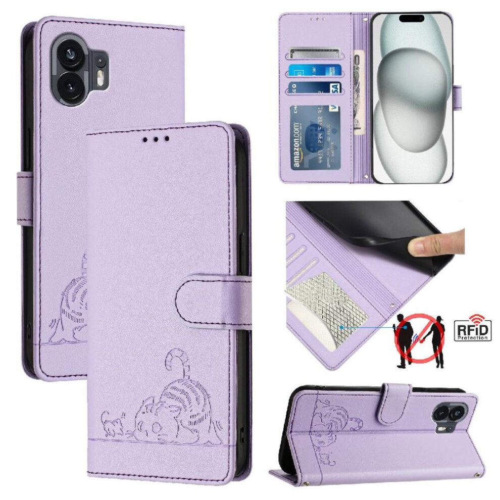 (Purple) Case For Nothing Phone 2A Card Slot Holder Kickstand Cat Rfid Wallet Flip Cover Purple 764549451852