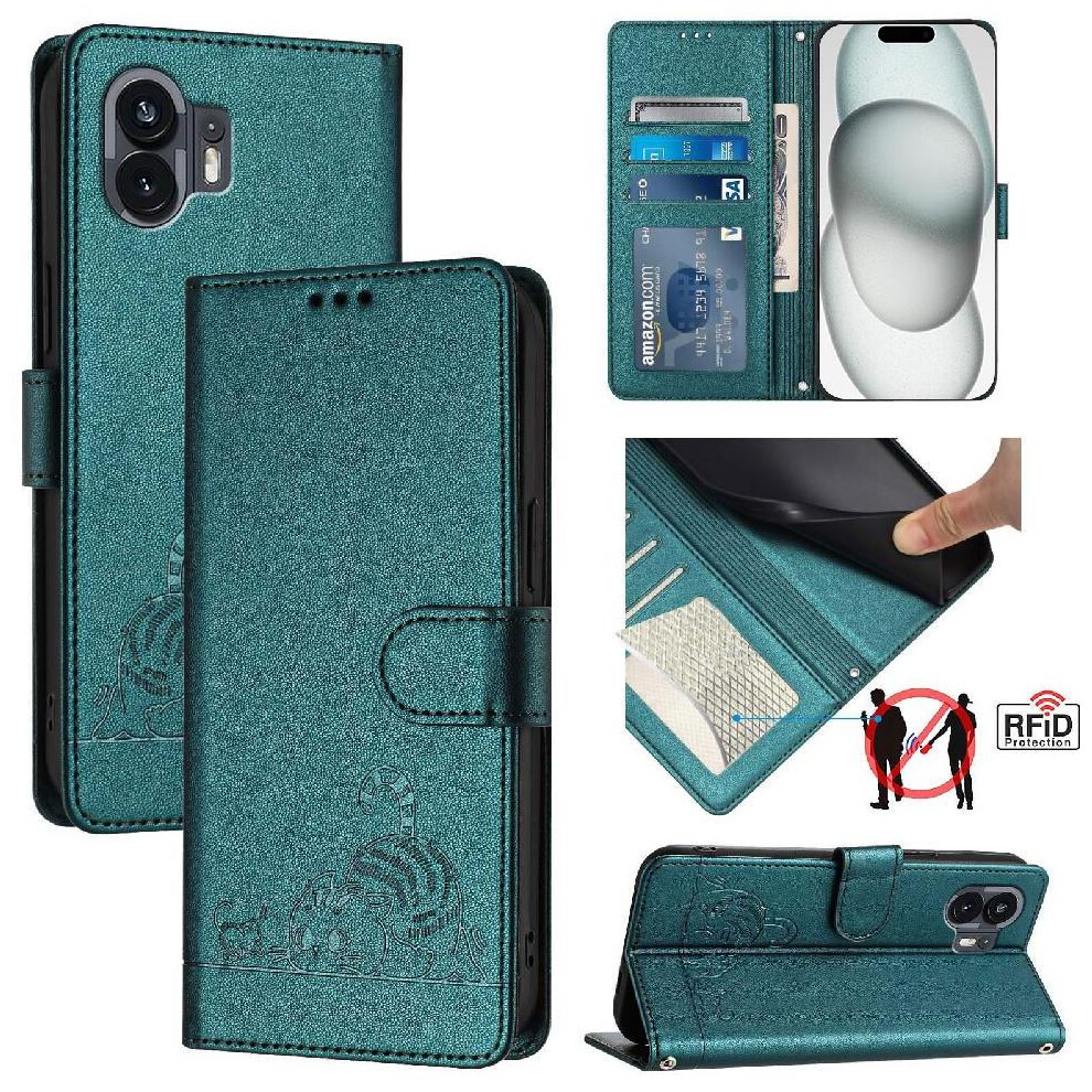 (Bottle ) Case For Nothing Phone 2A Card Slot Holder Kickstand Cat Rfid Wallet Flip Cover Green 764549451807