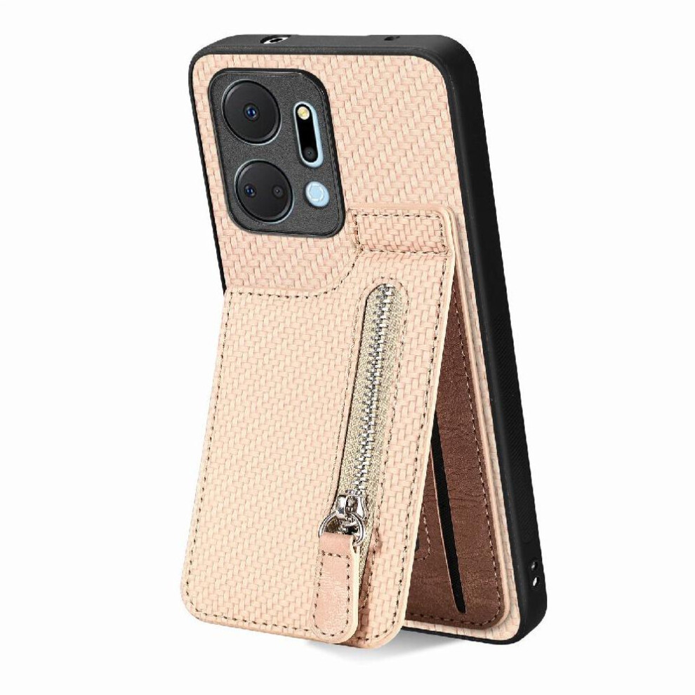 (Creamy ) Case For Honor X7a Magnetic Car Mount Stand Wallet Zipper Crad Slot White 764549451951