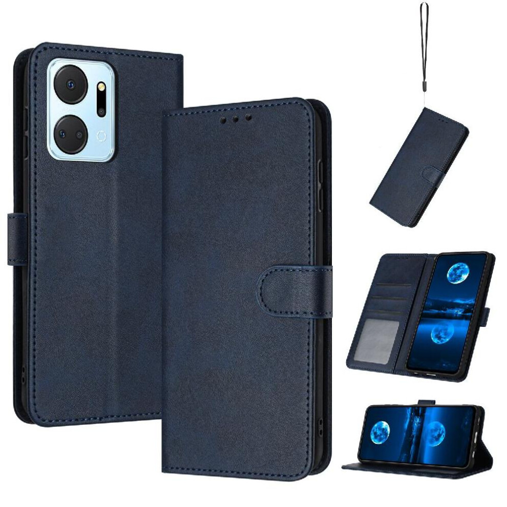 (Blue) Flip Case For Honor X7a 4G Pure Colour With Card Slot With Buckle Kickstand Pu Leather Blue 764549452071