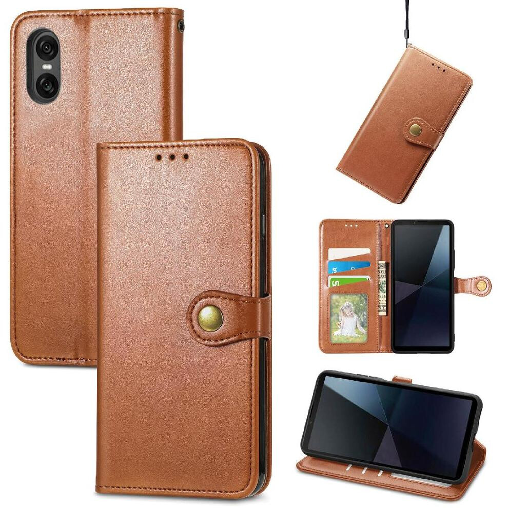 (Brown) Case For Sony Xperia 10 Vi Wallet Function Exquisite Business Flip Cover Leather Case Fashion Design Brown 764549452415