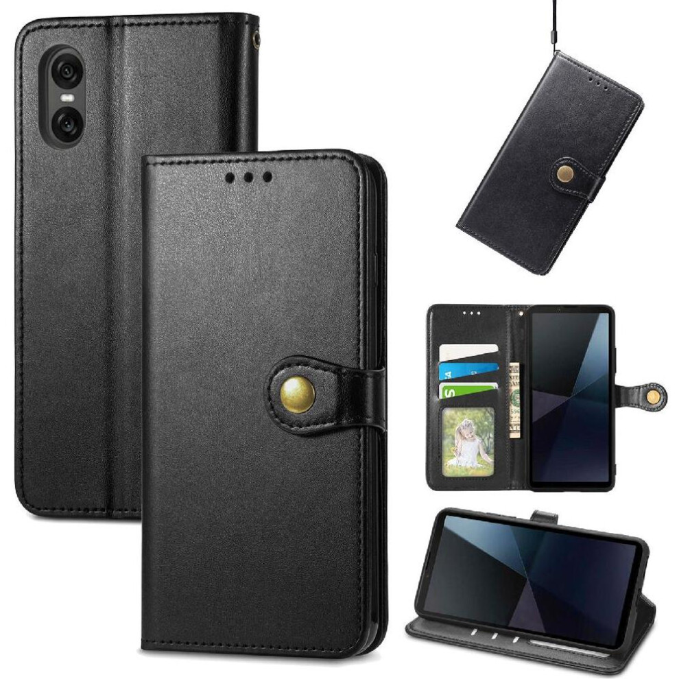 (Black) Case For Sony Xperia 10 Vi Wallet Function Exquisite Business Flip Cover Leather Case Fashion Design Black 764549452385