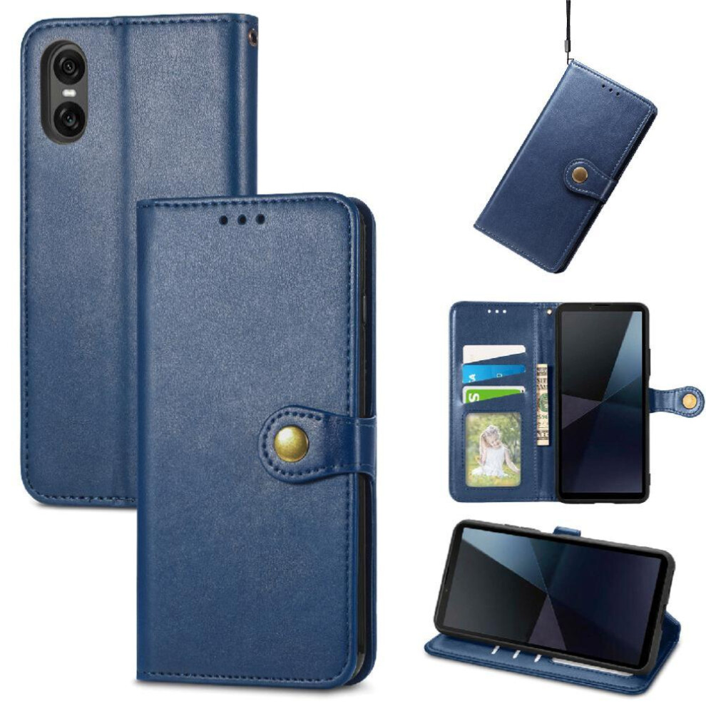 (Blue) Case For Sony Xperia 10 Vi Wallet Function Exquisite Business Flip Cover Leather Case Fashion Design Blue 764549452392