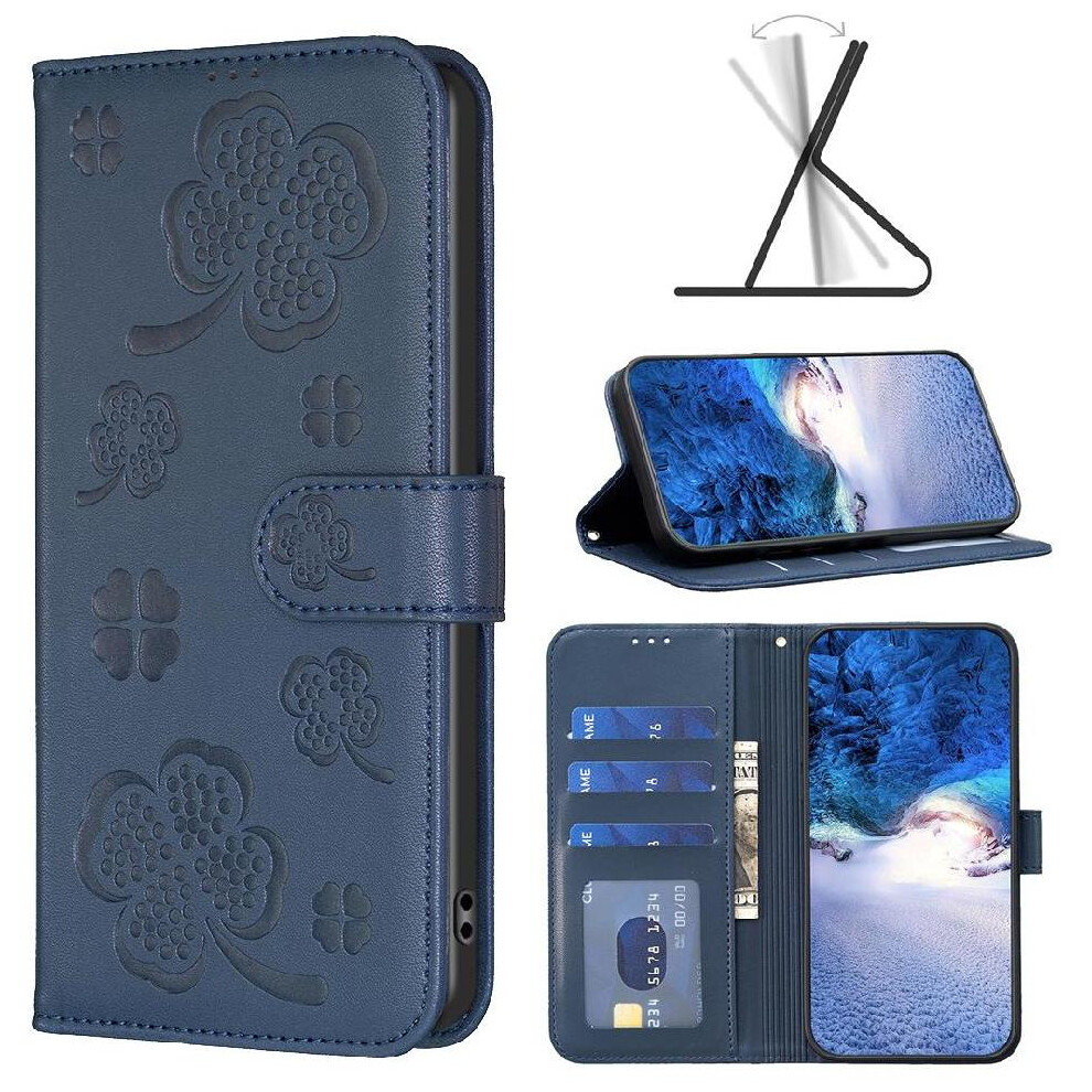 (Blue) Flip Case For Honor X7a Wallet Pu Leather Card Slots Holder Kickstand Multi-Color Clover Flower Blue 764549452439