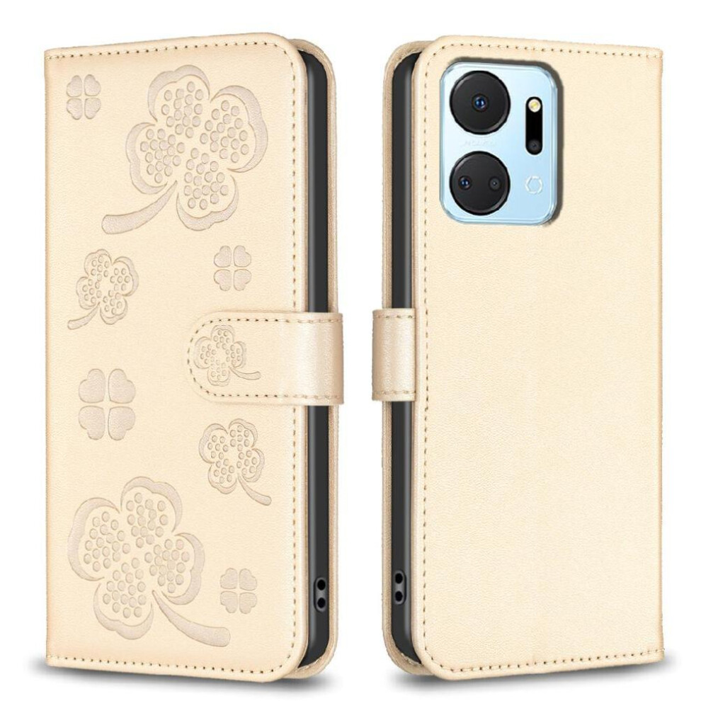 (Gold) Flip Case For Honor X7a Wallet Pu Leather Card Slots Holder Kickstand Multi-Color Clover Flower Gold 764549452460