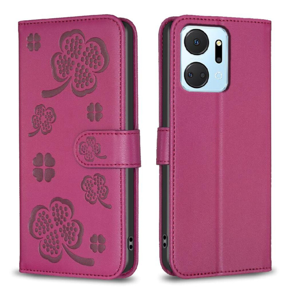 (Red) Flip Case For Honor X7a Wallet Pu Leather Card Slots Holder Kickstand Multi-Color Clover Flower Red 764549452422