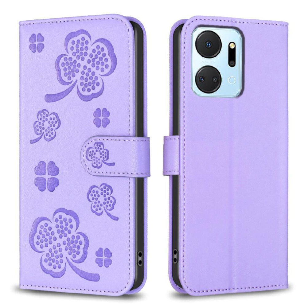 (Purple) Flip Case For Honor X7a Wallet Pu Leather Card Slots Holder Kickstand Multi-Color Clover Flower Purple 764549452453