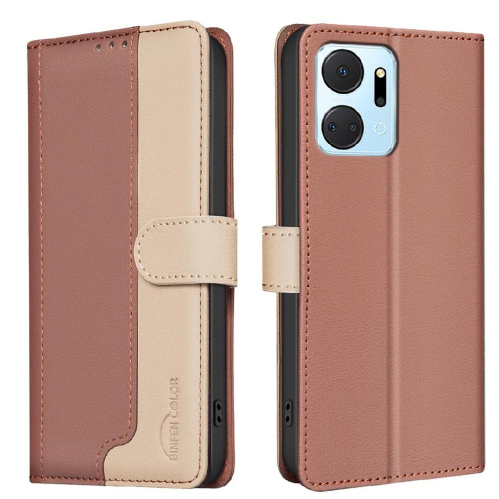 (Brown) Flip Case For Honor X7a Flip Folio Card Slots Holder Kickstand Rfid Blocking Shockproof Tpu Inner Shell Brown 764549453023