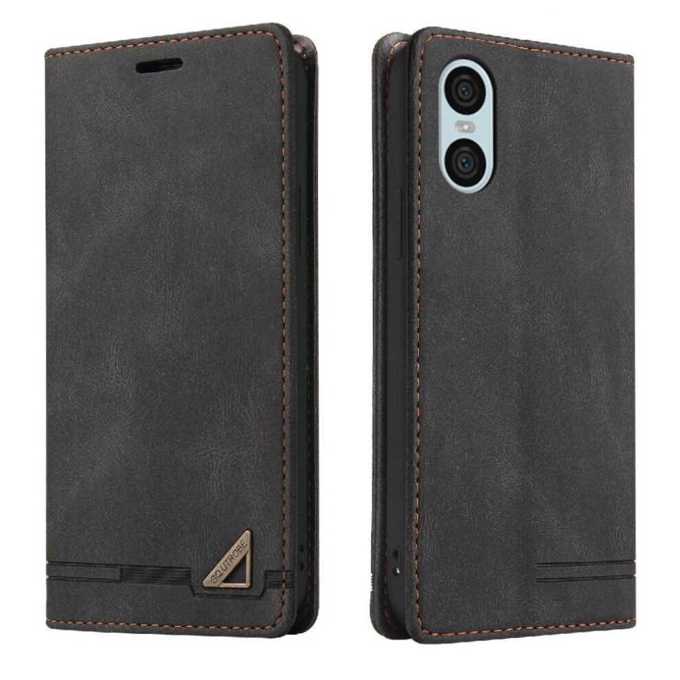 (Black) Flip Case For Sony Xperia 10 Vi Premium Leather Two Card Slots Premium Leather Kickstand Black 764549453184