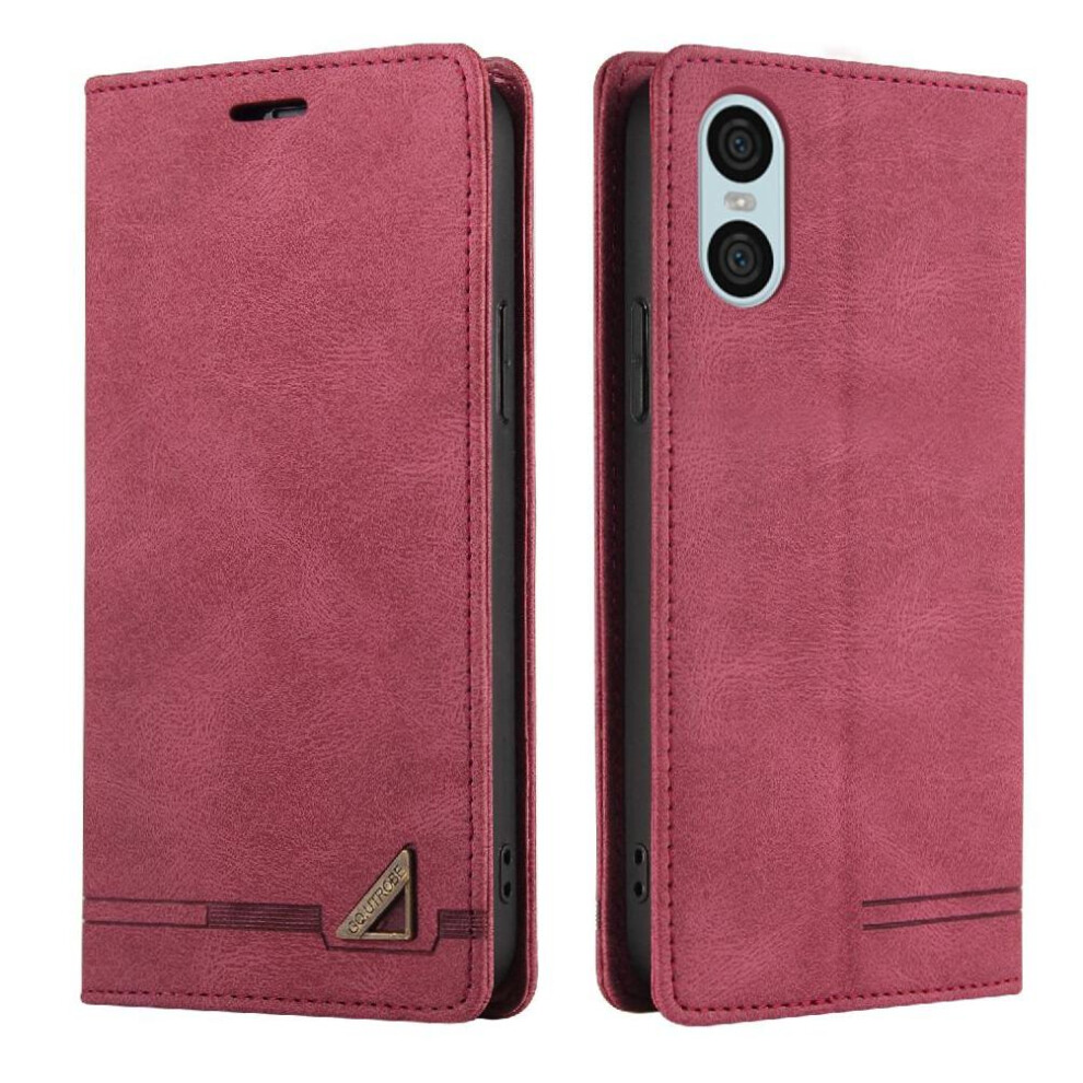 (Red) Flip Case For Sony Xperia 10 Vi Premium Leather Two Card Slots Premium Leather Kickstand Red 764549453191