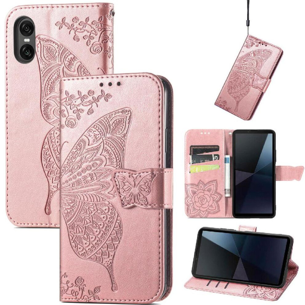 (Rose ) Flip Case For Sony Xperia 10 Vi Wallet Business Butterfly Multi-Color Wing Gold 764549453238