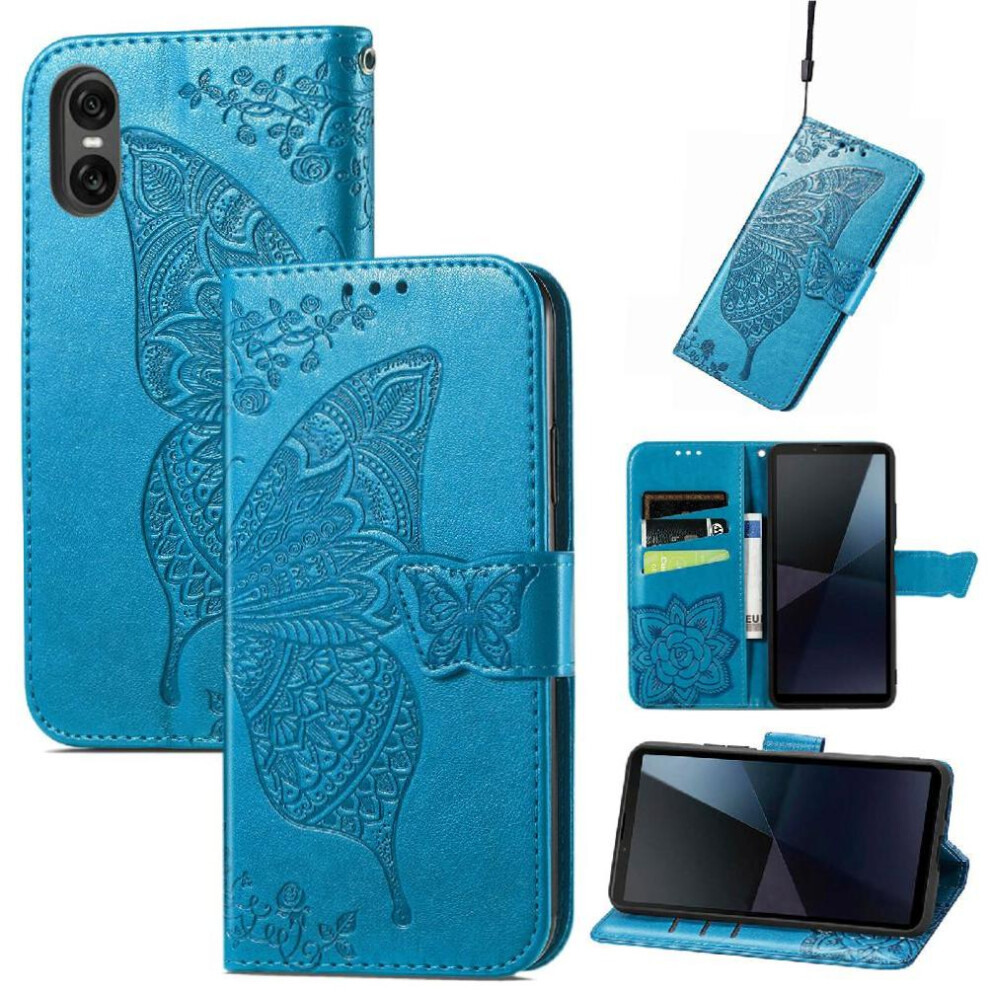 (Blue) Flip Case For Sony Xperia 10 Vi Wallet Business Butterfly Multi-Color Wing Blue 764549453252