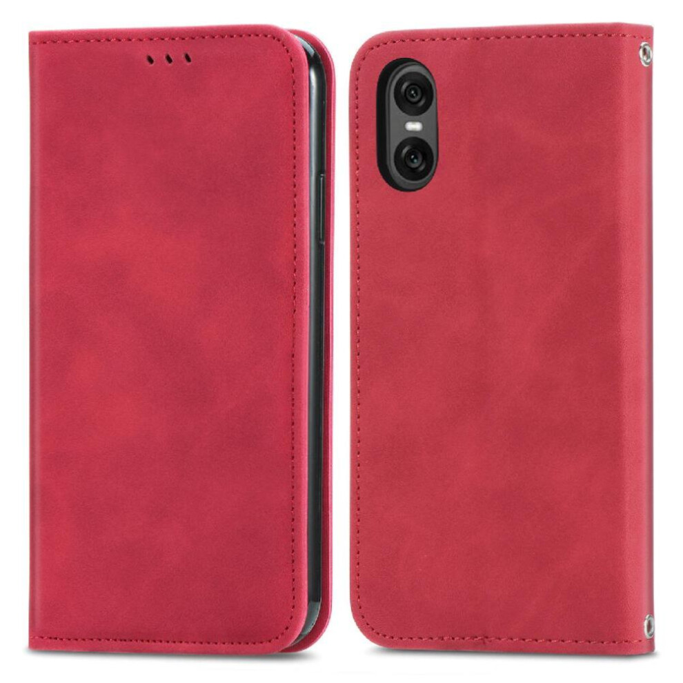 (Red) Flip Case For Sony Xperia 10 Vi Leather Case Flip Cover Wallet Simple Business Shockproof Red 764549453405