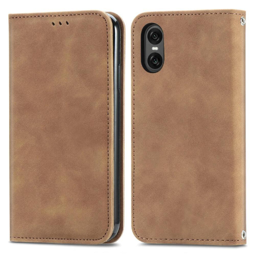 (Brown) Flip Case For Sony Xperia 10 Vi Leather Case Flip Cover Wallet Simple Business Shockproof Brown 764549453436
