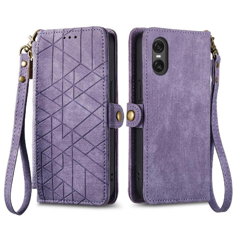 (Purple) Flip Case For Sony Xperia 10 Vi Leather Case Shockproof Flip Cover Wallet Simple Business Purple 764549453566