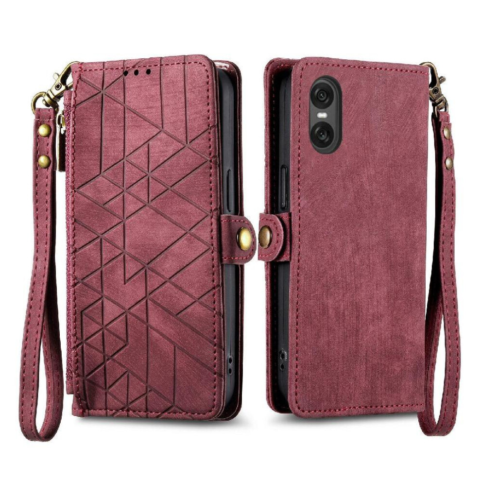 (Red) Flip Case For Sony Xperia 10 Vi Leather Case Shockproof Flip Cover Wallet Simple Business Red 764549453573