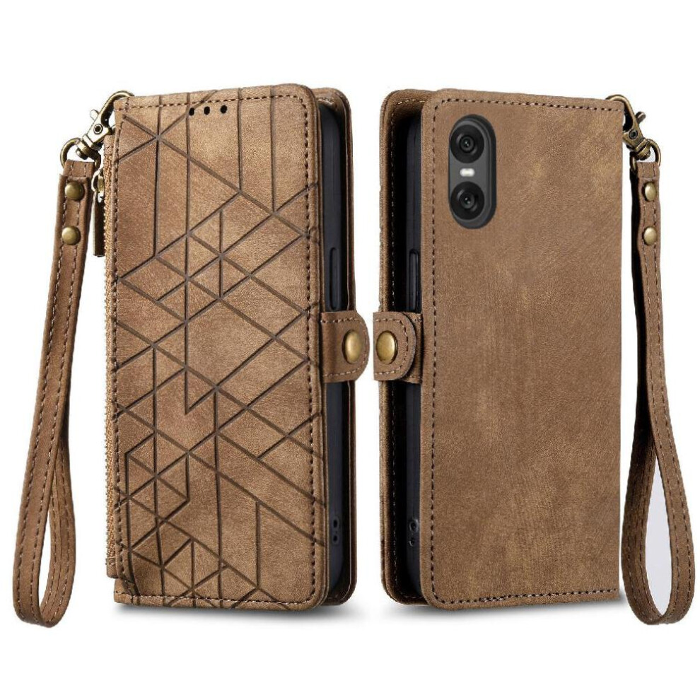 (Brown) Flip Case For Sony Xperia 10 Vi Leather Case Shockproof Flip Cover Wallet Simple Business Brown 764549453535