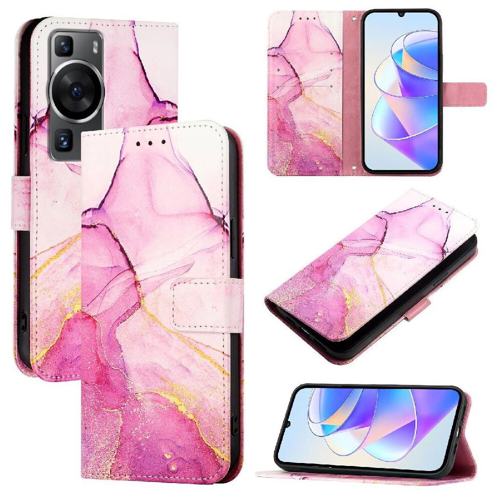 (Rose ) Case For Huawei P60/P60 Pro Pu Leather Wallet Marble Pattern Kickstand Red 764549454167