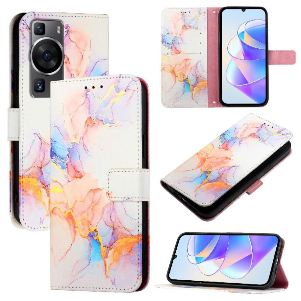 (White) Case For Huawei P60/P60 Pro Pu Leather Wallet Marble Pattern Kickstand White 764549454181