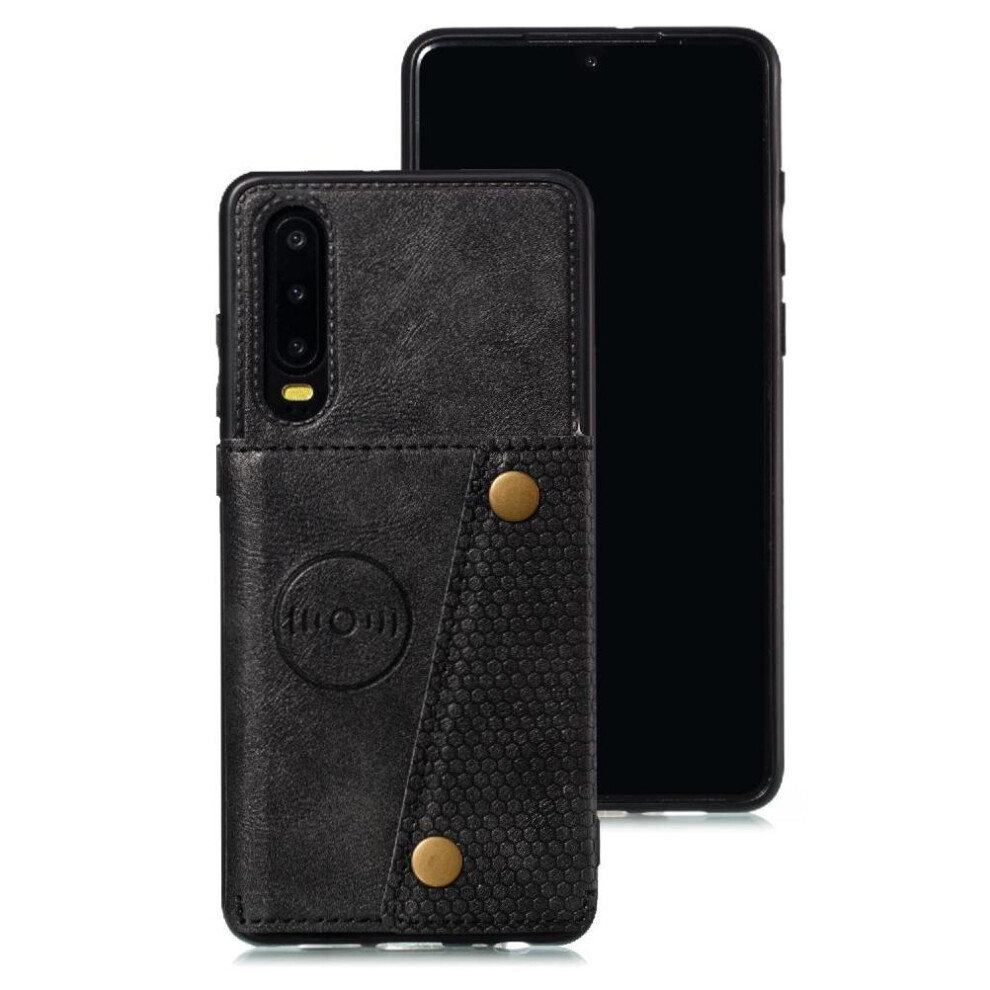 (Black) Wallet Case For Huawei P30 Wallet Case Buit In Iron Shockproof Protective Card Holder Kickstand Black 764549454365