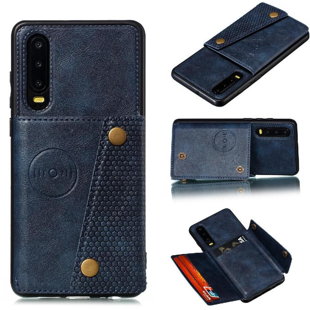 (Blue) Wallet Case For Huawei P30 Wallet Case Buit In Iron Shockproof Protective Card Holder Kickstand Blue 764549454334