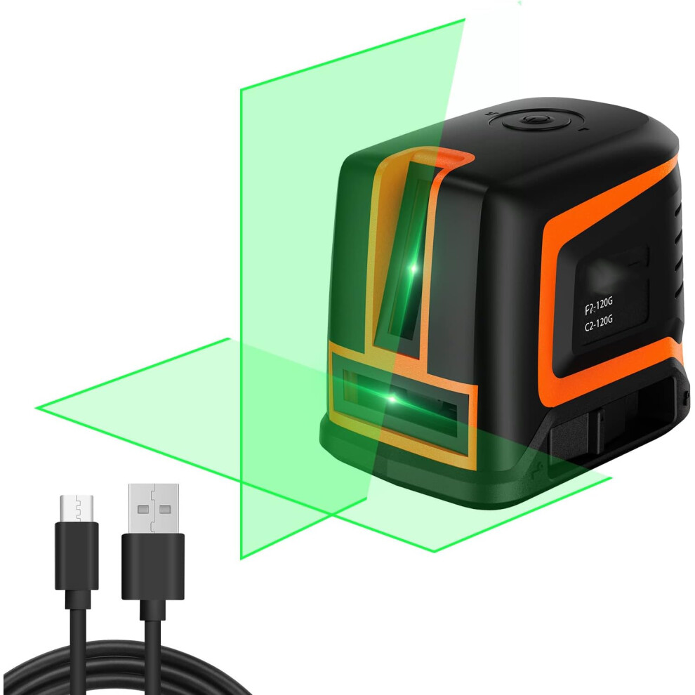 Rechargeable Laser Level Green : Dual Laser Module Cross Line Laser Level Self Leveling 66ft Horizontal 120 Vertical 150 Lazer Leveler, C2-120G