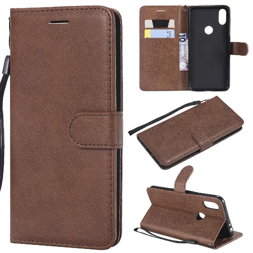 (Brown) Flip Case For Motorola Moto One P30 Play High Quality Leather Business Wallet Phone Case Classic Solid Color With Card Slot Brown 764549454914