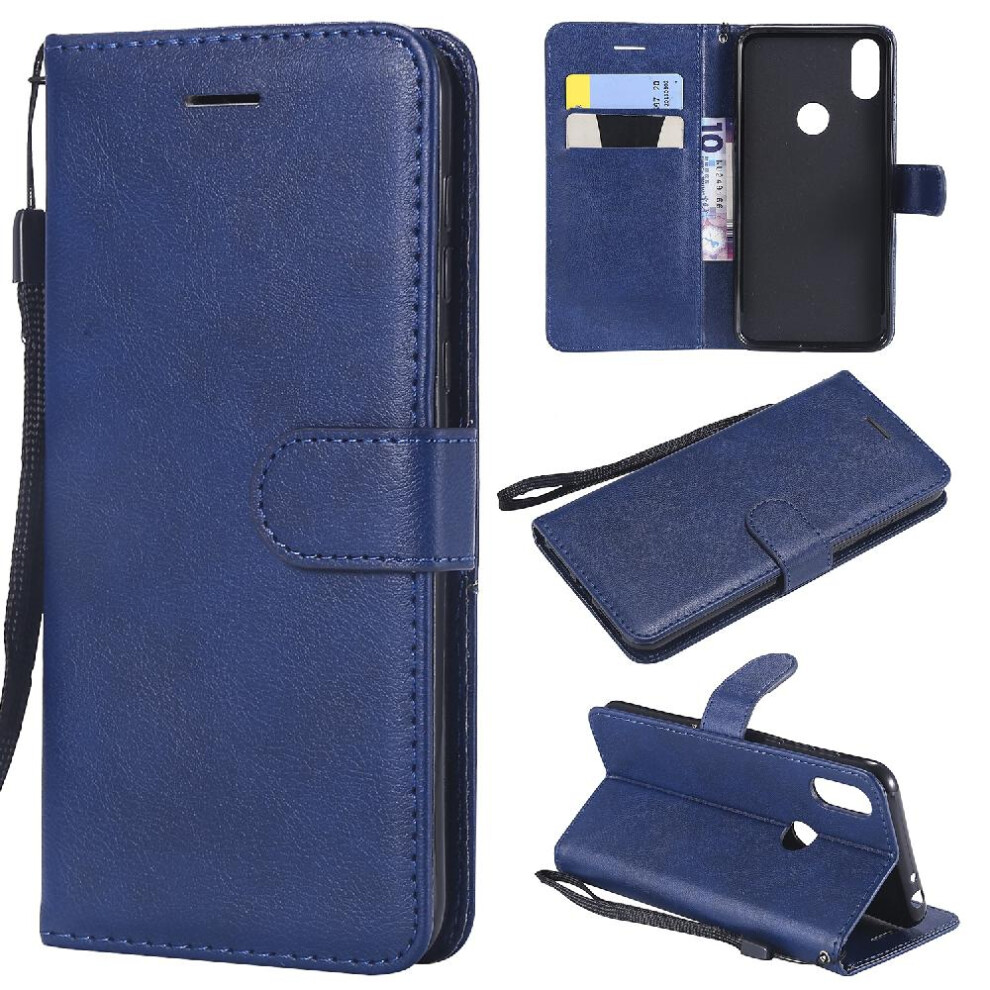 (Blue) Flip Case For Motorola Moto One P30 Play High Quality Leather Business Wallet Phone Case Classic Solid Color With Card Slot Blue 764549454952