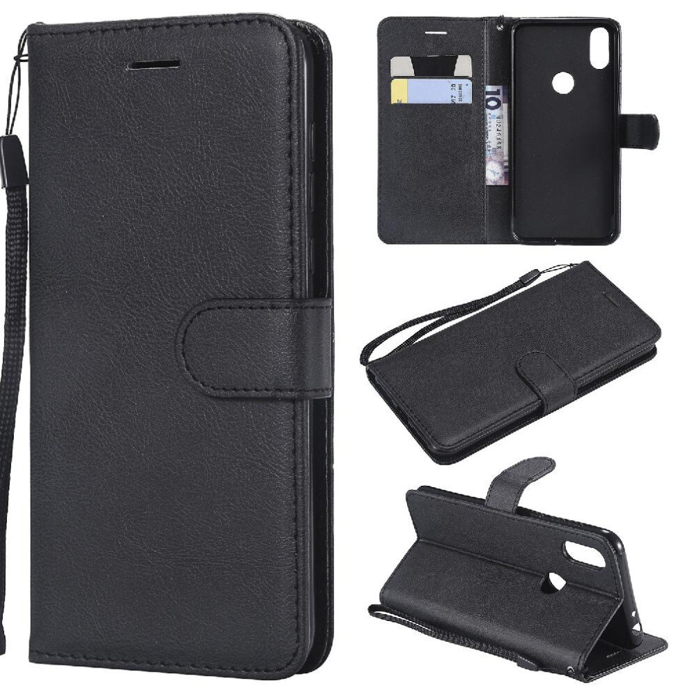 (Black) Flip Case for Motorola Moto One P30 Play High Quality Leather Business Wallet Phone Case Classic Solid Color with Card Slot