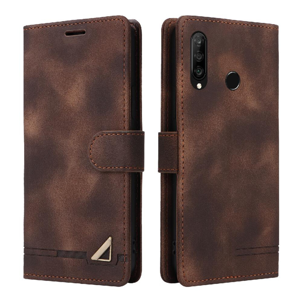 (Brown) Flip Case For Huawei P30 Lite Flip Cover Leather Case Simple Business Shockproof Wallet Brown 764549455331
