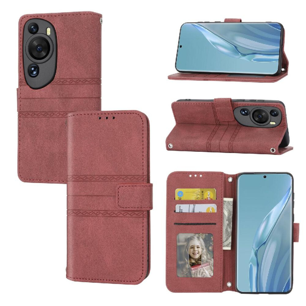 (Red) Flip Case For Huawei P60 Pro Magnetic Closure Kickstand Shockproof Protective Pu Leather Wallet Case Red 764549455485
