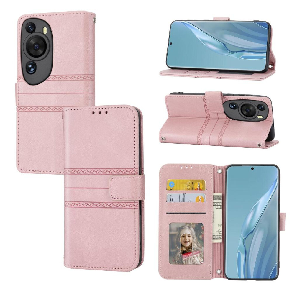 (Pink) Flip Case For Huawei P60 Pro Magnetic Closure Kickstand Shockproof Protective Pu Leather Wallet Case Pink 764549455478