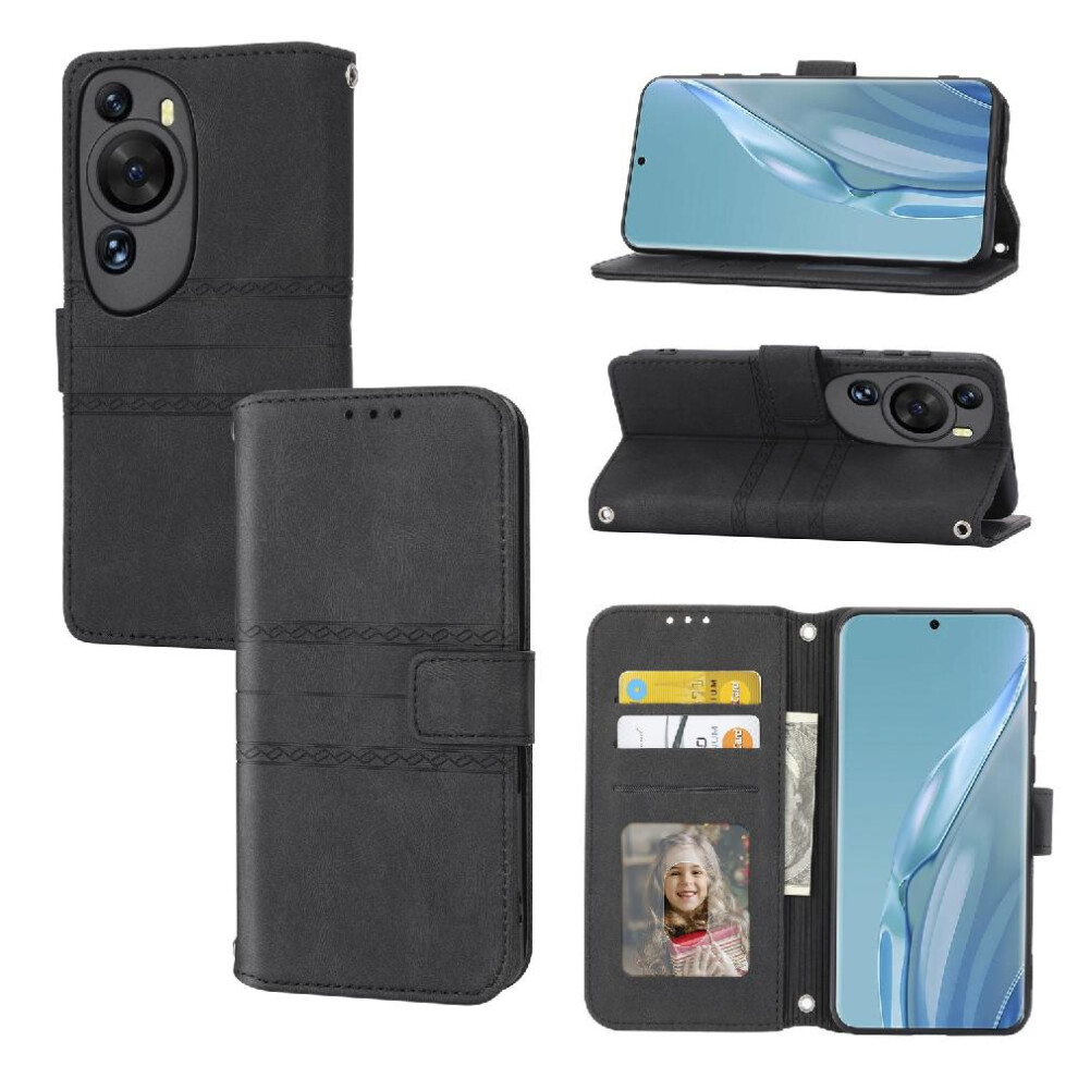 (Black) Flip Case For Huawei P60 Pro Magnetic Closure Kickstand Shockproof Protective Pu Leather Wallet Case Black 764549455522
