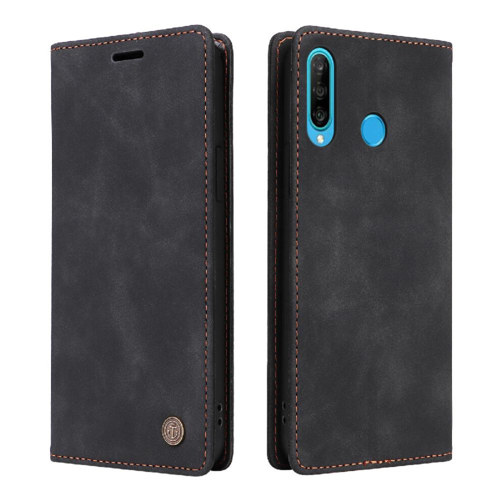 (Black) Flip Case For Huawei P30 Lite Leather Case Flip Cover Shockproof Wallet Simple Business Black 764549455768