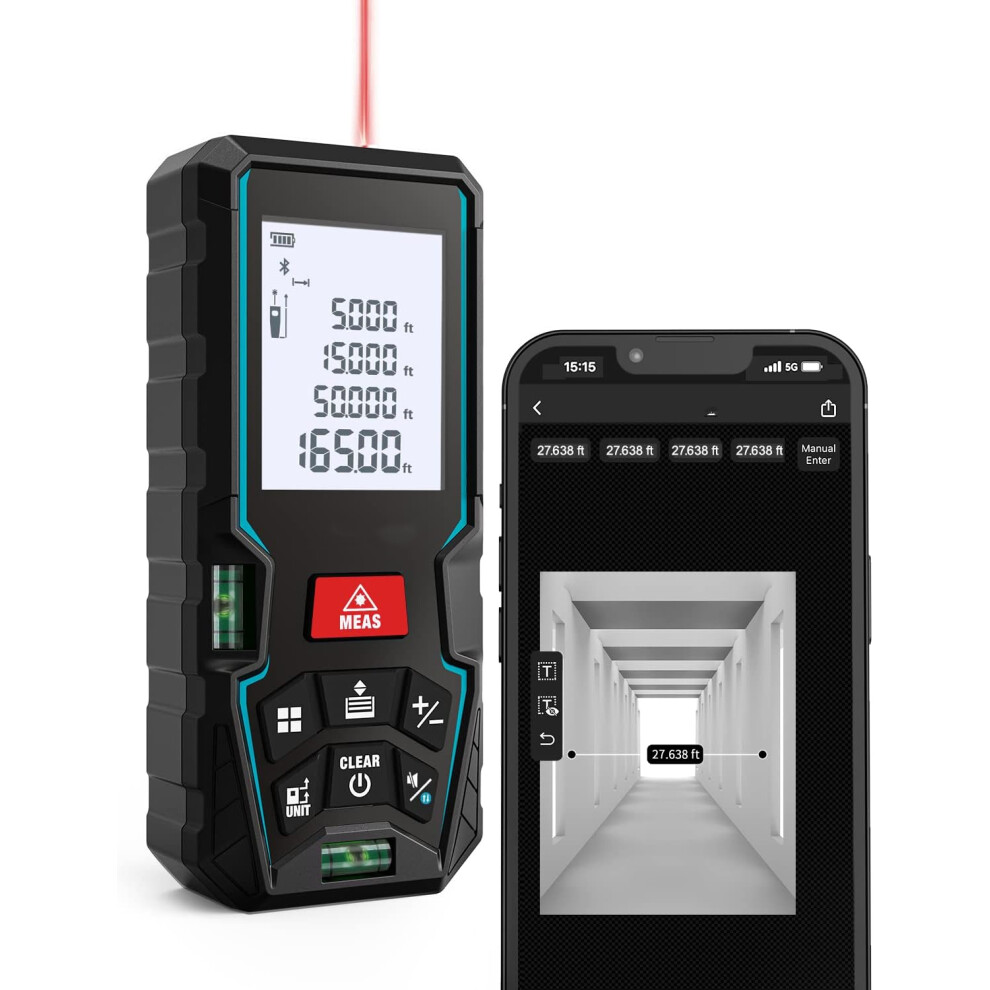 (50M-APP) Laser distance meter with mobile app, laser distance meter with 2 level bubbles, 2mm accuracy