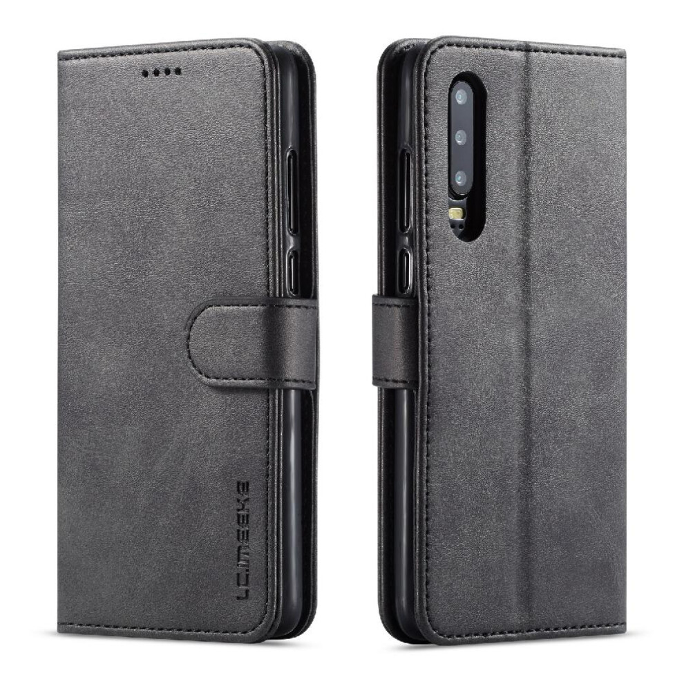 (Black) Case For Huawei P30 With Holder Calf Texture Horizontal Flip Leather Case Card Slots Wallet Black 764549456116