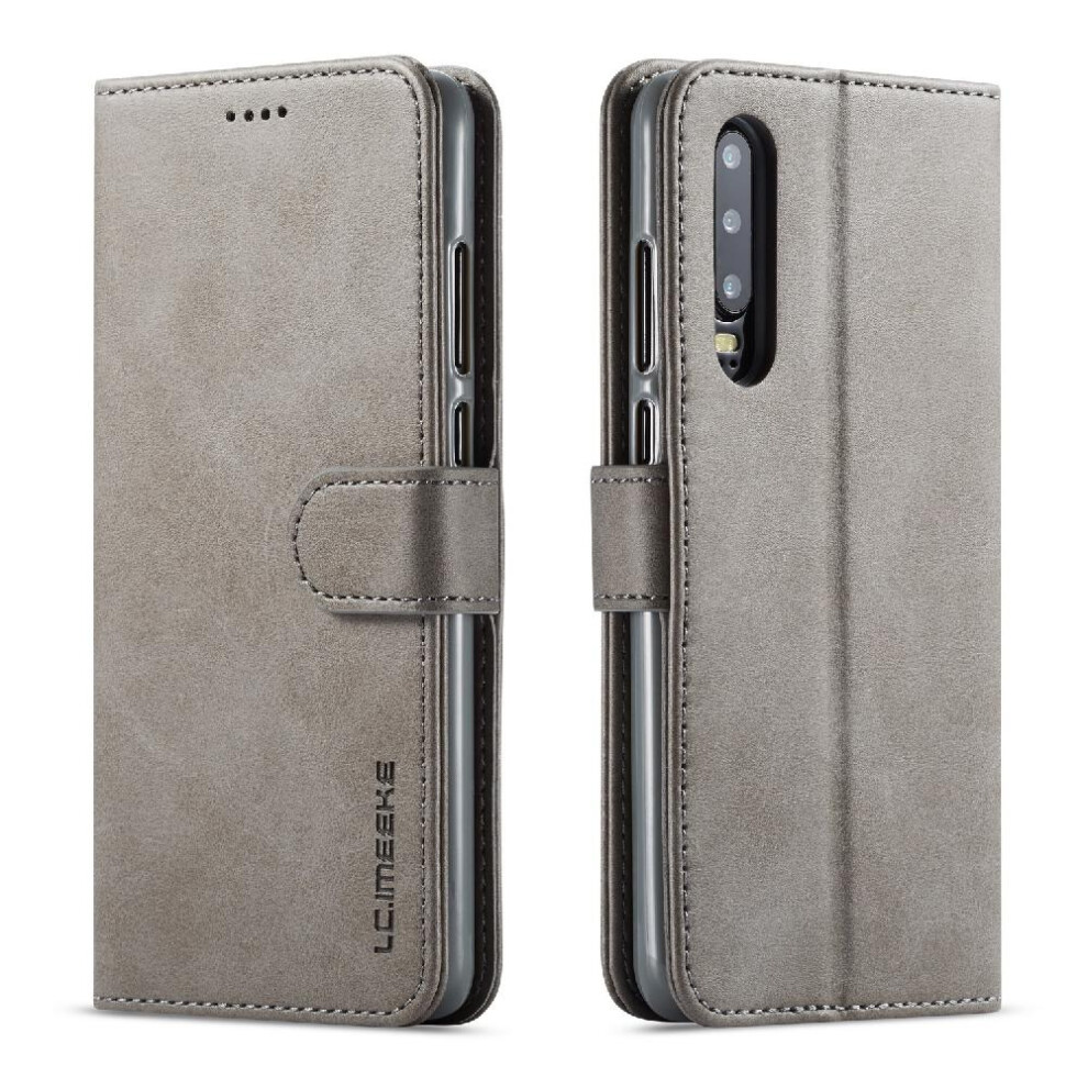 ( ) Case For Huawei P30 With Holder Calf Texture Horizontal Flip Leather Case Card Slots Wallet Gray 764549456130