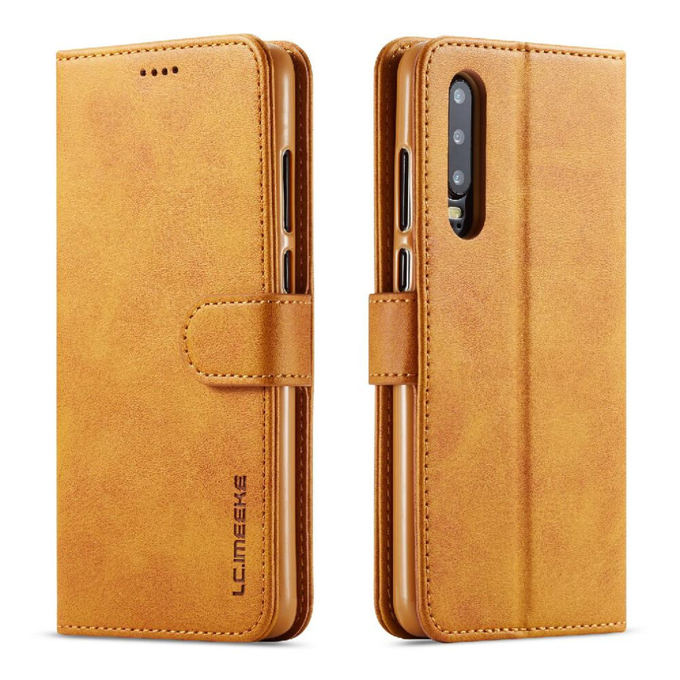 (Yellow) Case For Huawei P30 With Holder Calf Texture Horizontal Flip Leather Case Card Slots Wallet Yellow 764549456123