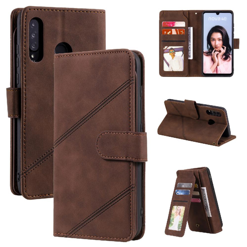(Brown) Case For Huawei P30 Lite Pu Leather Magnetic Wallet Flip Folio Wristband Card Holder Kickstand Brown 764549457175