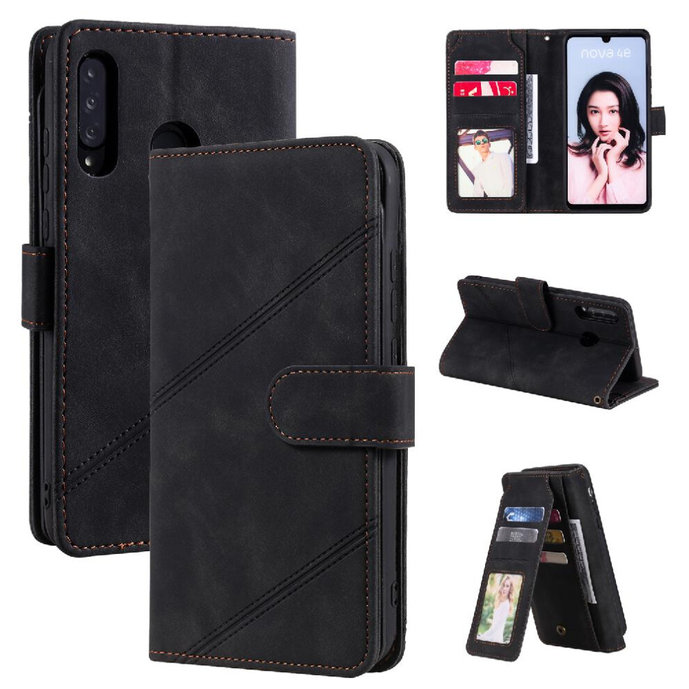 (Black) Case For Huawei P30 Lite Pu Leather Magnetic Wallet Flip Folio Wristband Card Holder Kickstand Black 764549457137