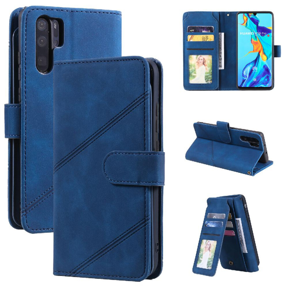 (Blue) Case For Huawei P30 Pro Wristband Pu Leather Wallet Flip Folio Card Holder Kickstand Magnetic Blue 764549457205