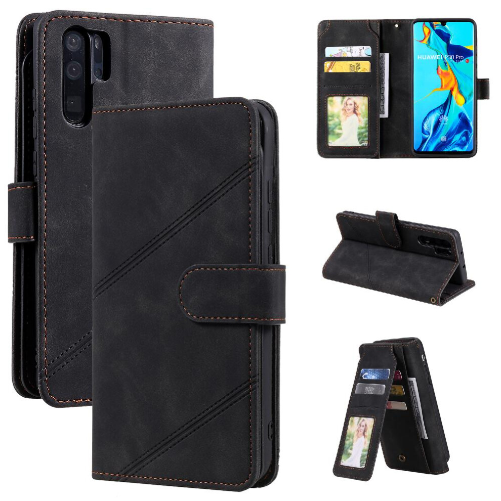 (Black) Case For Huawei P30 Pro Wristband Pu Leather Wallet Flip Folio Card Holder Kickstand Magnetic Black 764549457182
