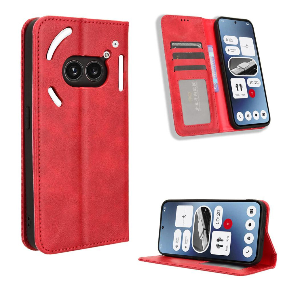 (Red) Case For Nothing Phone 2A Magnetic Closure Wallet Pu Leather Red 764549457342