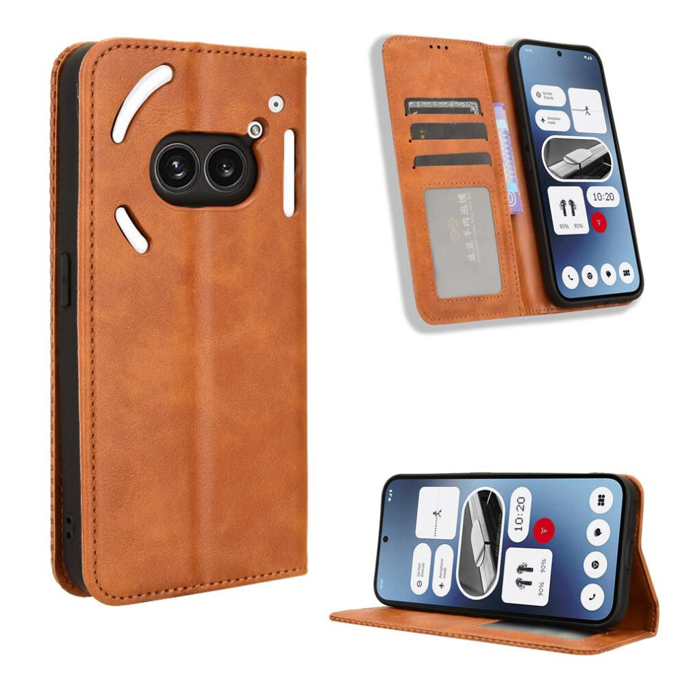 (Brown) Case For Nothing Phone 2A Magnetic Closure Wallet Pu Leather Brown 764549457366
