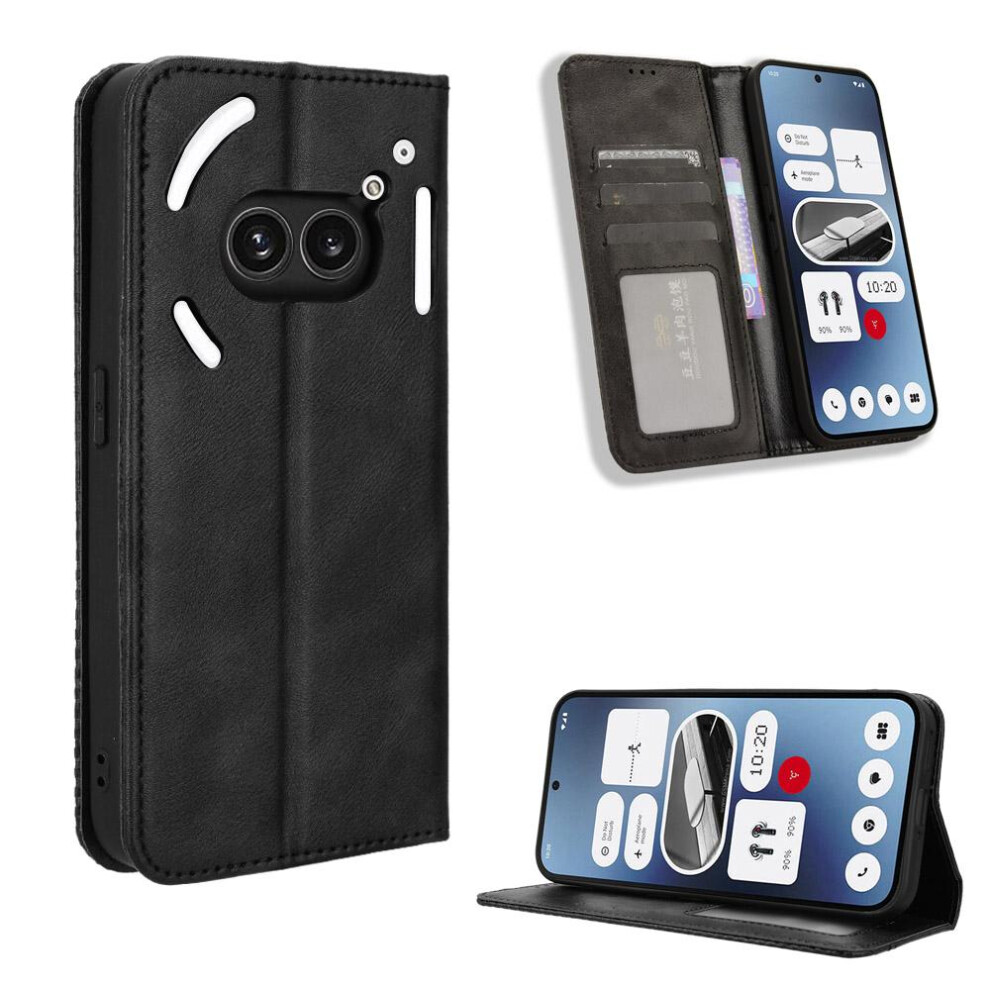 (Black) Case For Nothing Phone 2A Magnetic Closure Wallet Pu Leather Black 764549457335