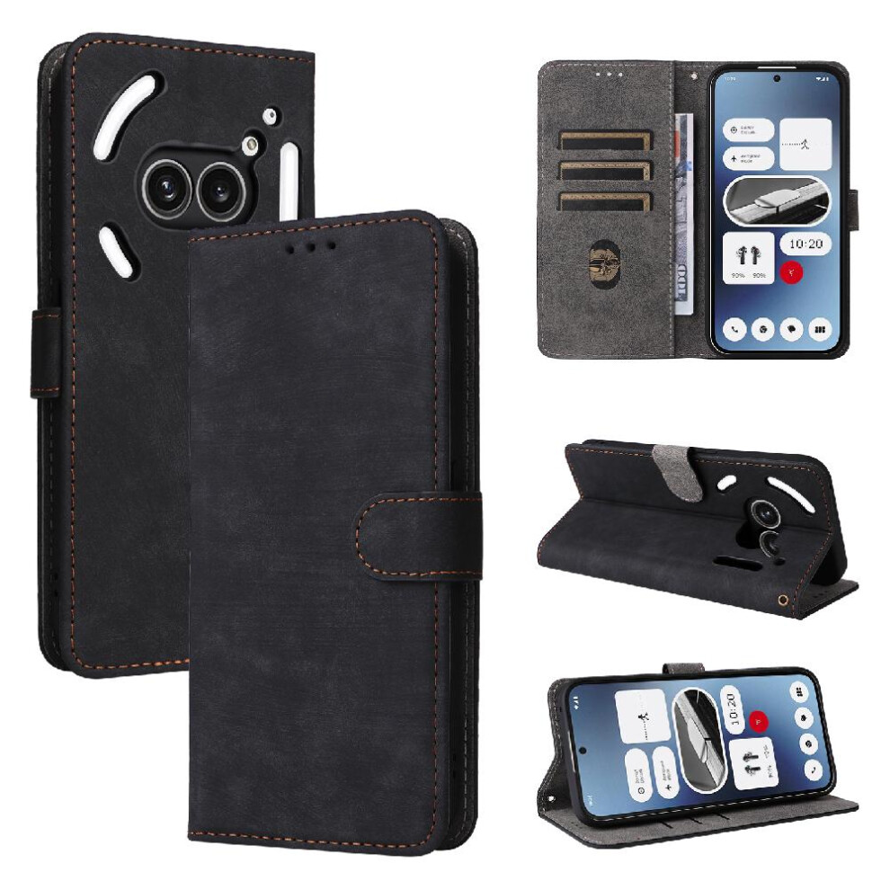 (Black) Case For Nothing Phone 2A Pu Leather Magnetic Closure Flip Folio Wallet Card Slots Cover Rfid Blocking Black 764549457458