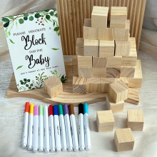 Babyparty -Spiele -Zeichen Kit - 1 Set, Dekorieren Sie ein Blockspielschild, 30 DIY -Holzblöcke, 12 Acrylfarbenmarkierungen